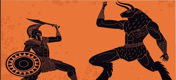 Theseus and the Minotaur — Greek vase