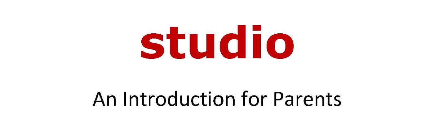 The cover of Studio's 2013 introduction for parents: a lowercase red 'studio' wordmark above the words 'An Introduction for Parents'